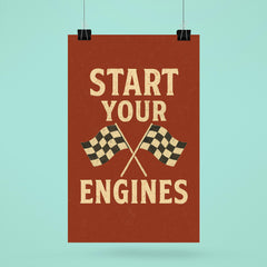 Start your engines distressed vintage racing dual flag design poster 6