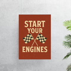 Start your engines distressed vintage racing dual flag design poster 7