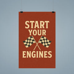 Start your engines distressed vintage racing dual flag design poster 9