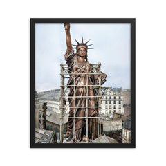 Statue of Liberty In Paris Before Shipment to New York, 1886 framed print on a plain backdrop in size 16"x20".