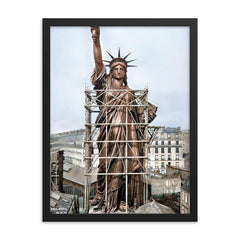 Statue of Liberty In Paris Before Shipment to New York, 1886 framed print on a plain backdrop in size 18"x24".