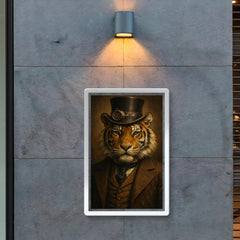 Steampunk style portrait of a tiger wearing a dapper Victorian suit and a top hat poster 2