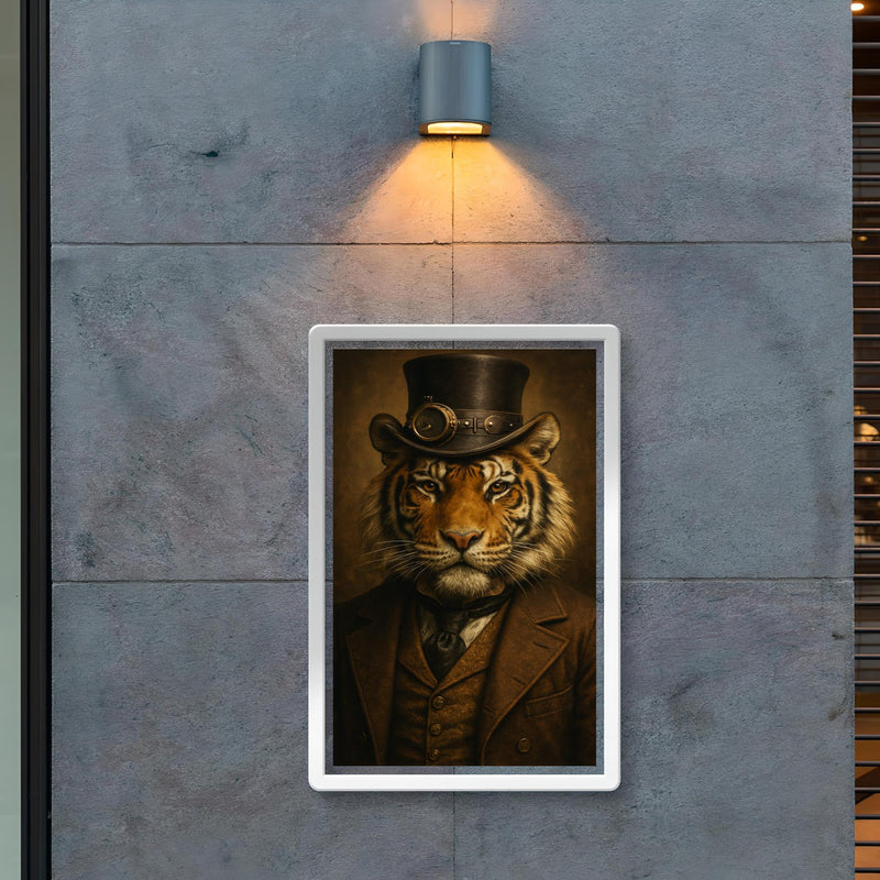 Steampunk style portrait of a tiger wearing a dapper Victorian suit and a top hat poster 2