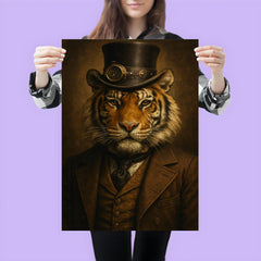 Steampunk style portrait of a tiger wearing a dapper Victorian suit and a top hat poster 3