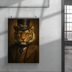 Steampunk style portrait of a tiger wearing a dapper Victorian suit and a top hat poster 4