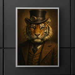 Steampunk style portrait of a tiger wearing a dapper Victorian suit and a top hat poster 5