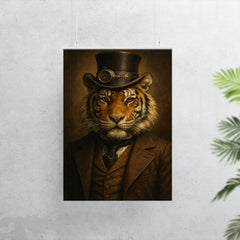 Steampunk style portrait of a tiger wearing a dapper Victorian suit and a top hat poster 7