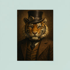 Steampunk style portrait of a tiger wearing a dapper Victorian suit and a top hat poster 8