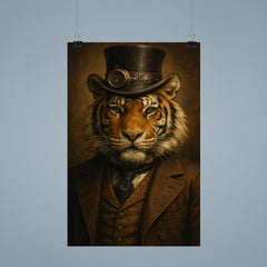 Steampunk style portrait of a tiger wearing a dapper Victorian suit and a top hat poster 9
