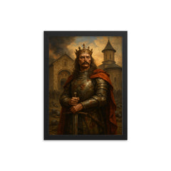 Stefan cel Mare at monastery after battle framed print on a plain backdrop in size 12"x16".