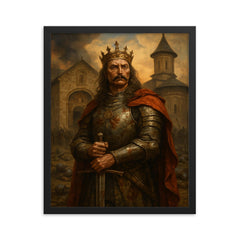 Stefan cel Mare at monastery after battle framed print on a plain backdrop in size 16"x20".