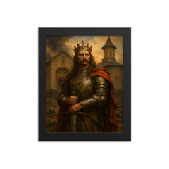 Stefan cel Mare at monastery after battle framed print on a plain backdrop in size 8"x10".