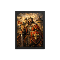 Stefan cel Mare at monastery walls framed print on a plain backdrop in size 12"x16".