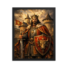 Stefan cel Mare at monastery walls framed print on a plain backdrop in size 16"x20".