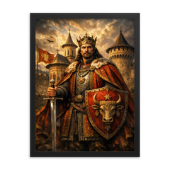 Stefan cel Mare at monastery walls framed print on a plain backdrop in size 18"x24".