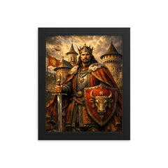 Stefan cel Mare at monastery walls framed print on a plain backdrop in size 8"x10".