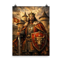 Stefan cel Mare at monastery walls poster on a plain backdrop in size 8"x10".