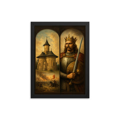 Stefan Cel Mare monastery and battlefield diptych framed print on a plain backdrop in size 12"x16".