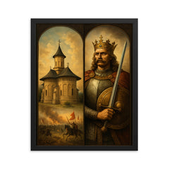 Stefan Cel Mare monastery and battlefield diptych framed print on a plain backdrop in size 16"x20".