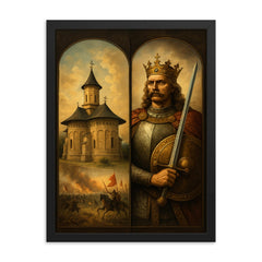 Stefan Cel Mare monastery and battlefield diptych framed print on a plain backdrop in size 18"x24".