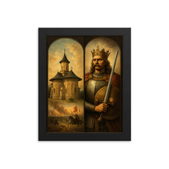 Stefan Cel Mare monastery and battlefield diptych framed print on a plain backdrop in size 8"x10".