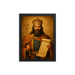 Stefan Dušan imperial law code portrait framed print on a plain backdrop in size 12"x16".