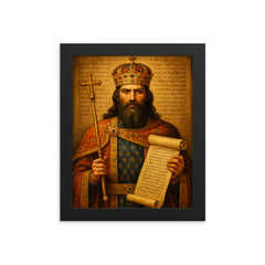 Stefan Dušan imperial law code portrait framed print on a plain backdrop in size 8"x10".