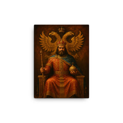 Stefan Dusan enthroned under double headed eagle canvas print on a plain backdrop in size 12"x16".