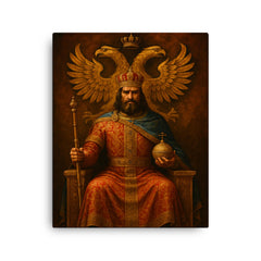 Stefan Dusan enthroned under double headed eagle canvas print on a plain backdrop in size 16"x20".