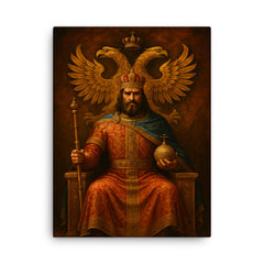 Stefan Dusan enthroned under double headed eagle canvas print on a plain backdrop in size 18"x24".