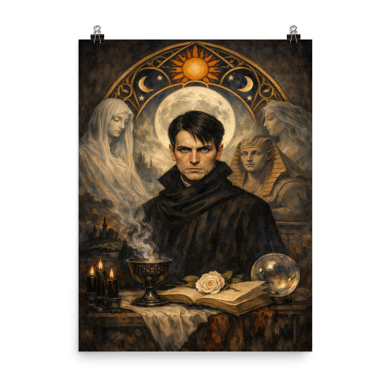Stefan George in symbolist austerity poster on a plain backdrop in size 8
