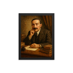 Stefan Zweig exile desk portrait framed print on a plain backdrop in size 12"x16".