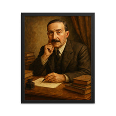 Stefan Zweig exile desk portrait framed print on a plain backdrop in size 16"x20".