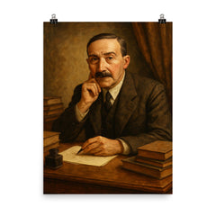 Stefan Zweig exile desk portrait poster on a plain backdrop in size 8"x10".