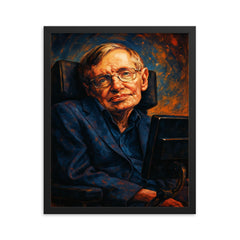 Stephen Hawking framed print on a plain backdrop in size 16"x20".