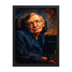 Stephen Hawking framed print on a plain backdrop in size 18"x24".