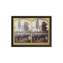 Stereoscopic Daguerreotype of Men Posing in a Park by Wilhelm Schneider, c. 1860 framed print on a plain backdrop in size 12"x16".