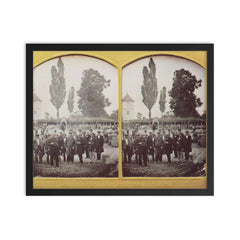 Stereoscopic Daguerreotype of Men Posing in a Park by Wilhelm Schneider, c. 1860 framed print on a plain backdrop in size 16"x20".