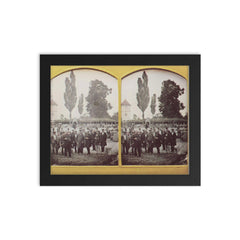 Stereoscopic Daguerreotype of Men Posing in a Park by Wilhelm Schneider, c. 1860 framed print on a plain backdrop in size 8"x10".
