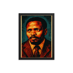 Steve Biko black consciousness portrait framed print on a plain backdrop in size 12"x16".