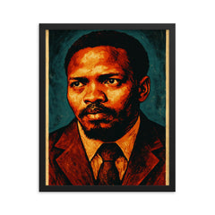 Steve Biko black consciousness portrait framed print on a plain backdrop in size 16"x20".