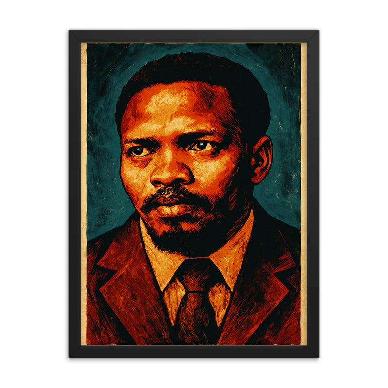 Steve Biko black consciousness portrait framed print on a plain backdrop in size 18