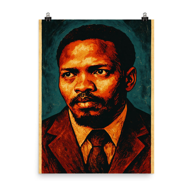 Steve Biko black consciousness portrait poster on a plain backdrop in size 8