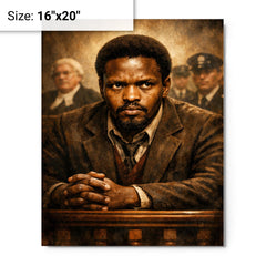 Steve Biko defiant courtroom gaze metal print on a plain backdrop in size 16"x20".