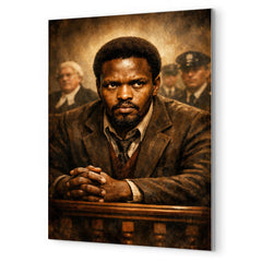 Steve Biko defiant courtroom gaze metal print mockup