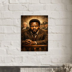 Steve Biko defiant courtroom gaze metal print mockup