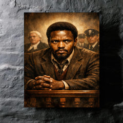Steve Biko defiant courtroom gaze metal print mockup