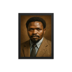 Steve Biko portrait framed print on a plain backdrop in size 12"x16".