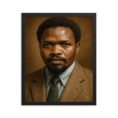 Steve Biko portrait framed print on a plain backdrop in size 16"x20".