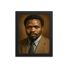 Steve Biko portrait framed print on a plain backdrop in size 8"x10".